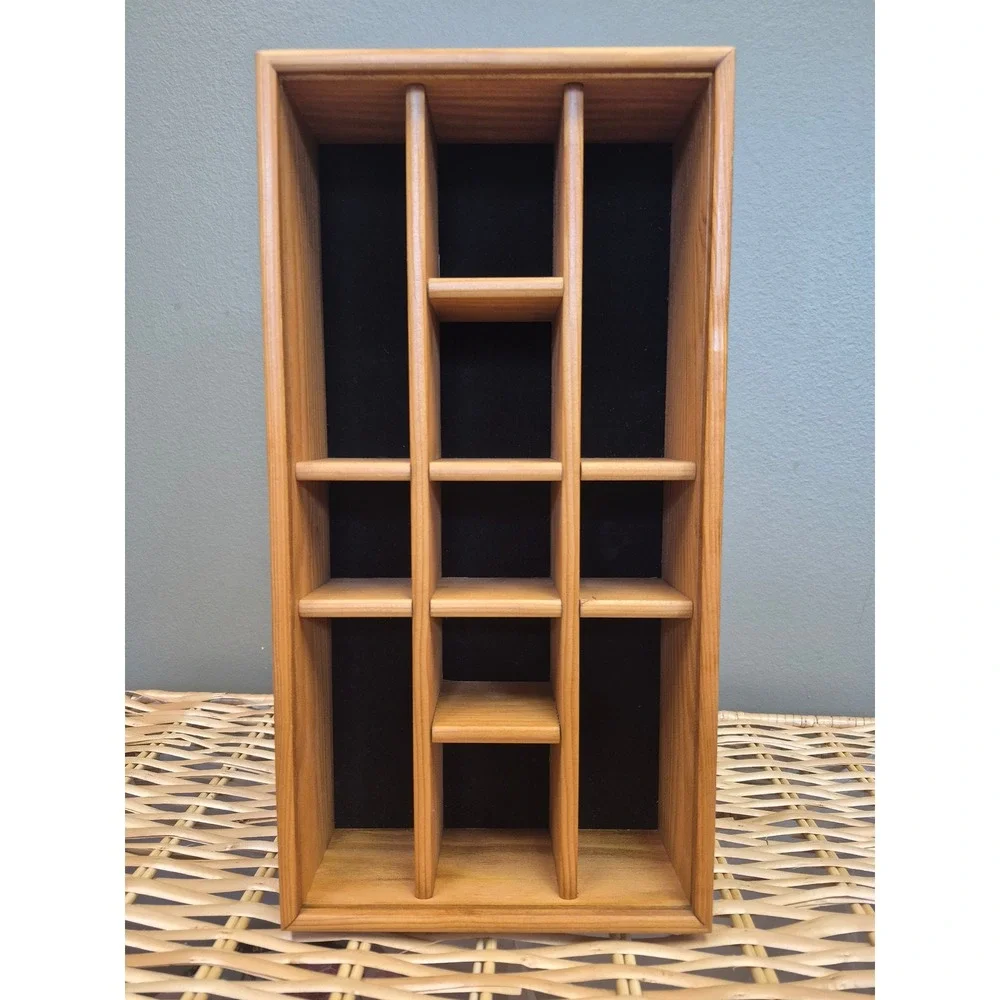 Vintage Tannery Lane Wood Shadow Box Curio Glass Display Case MCM Wall Shelf